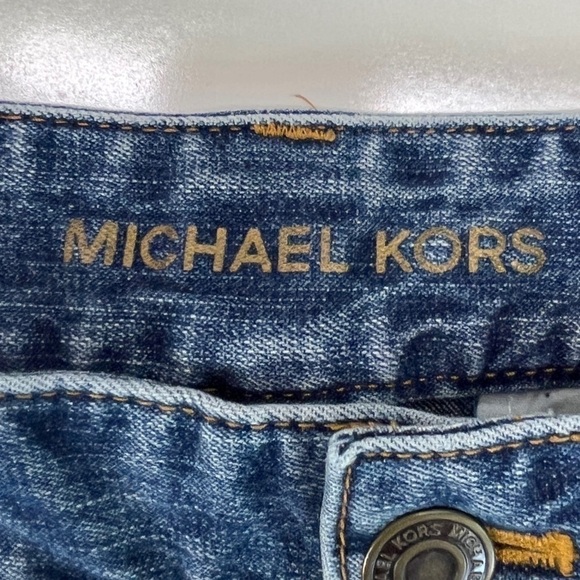 Michael Kors Denim Crop Pant Size 10 Button Leg  Buckle back cotton stretch - Picture 3 of 11